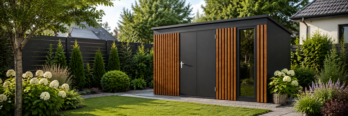Tool shed with slats