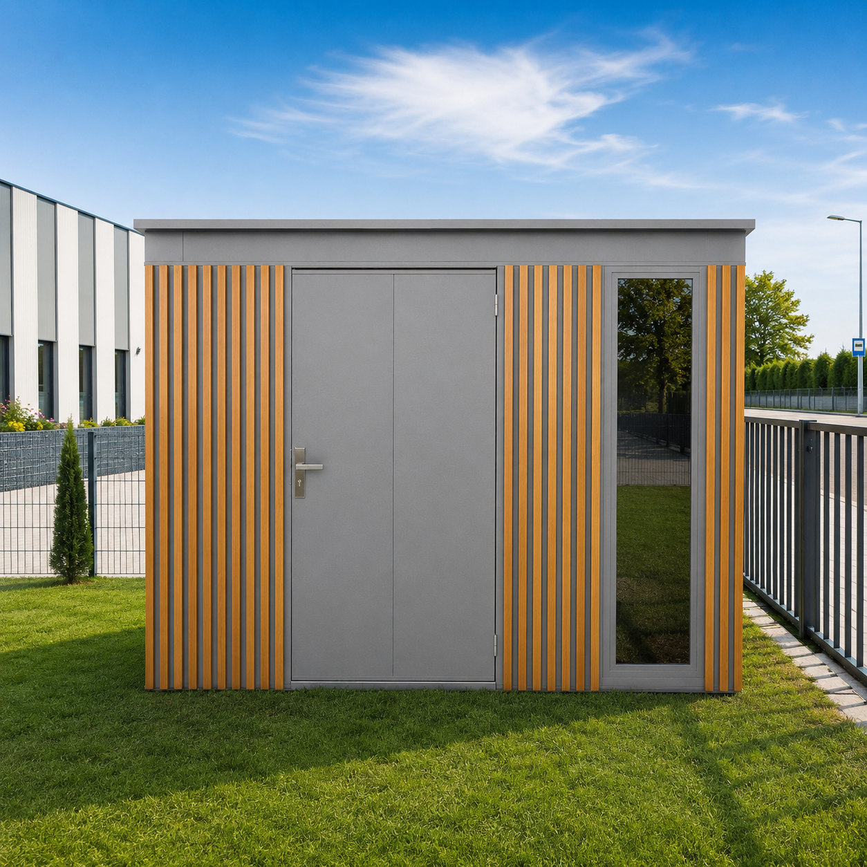 Gerätehaus mit Lamellen 2,86x1,36 (m) RAL 7016