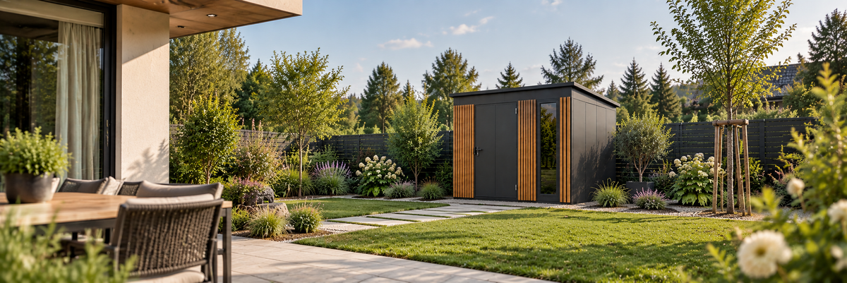 Tool shed with slats
