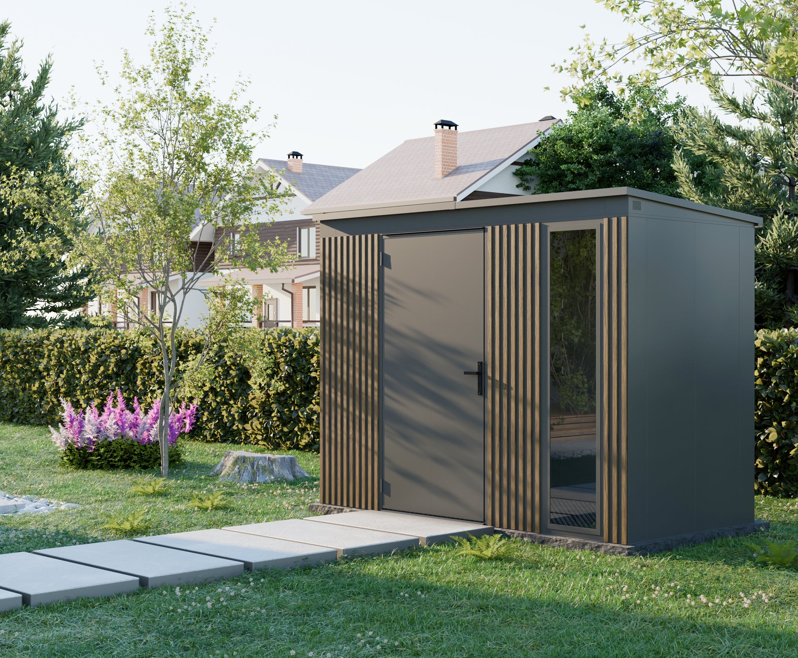 Gerätehaus mit Lamellen 2,86x1,36 (m) RAL 7016