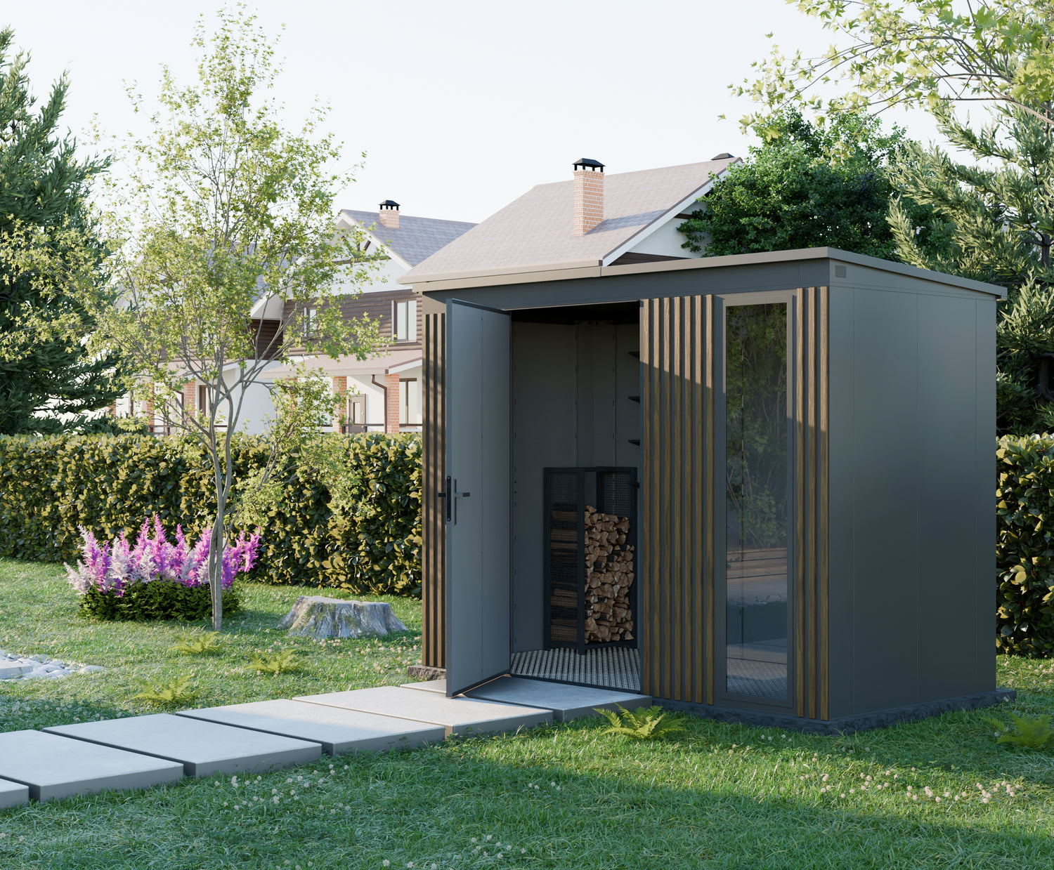 Gerätehaus mit Lamellen 2,86x1,36 (m) RAL 7016